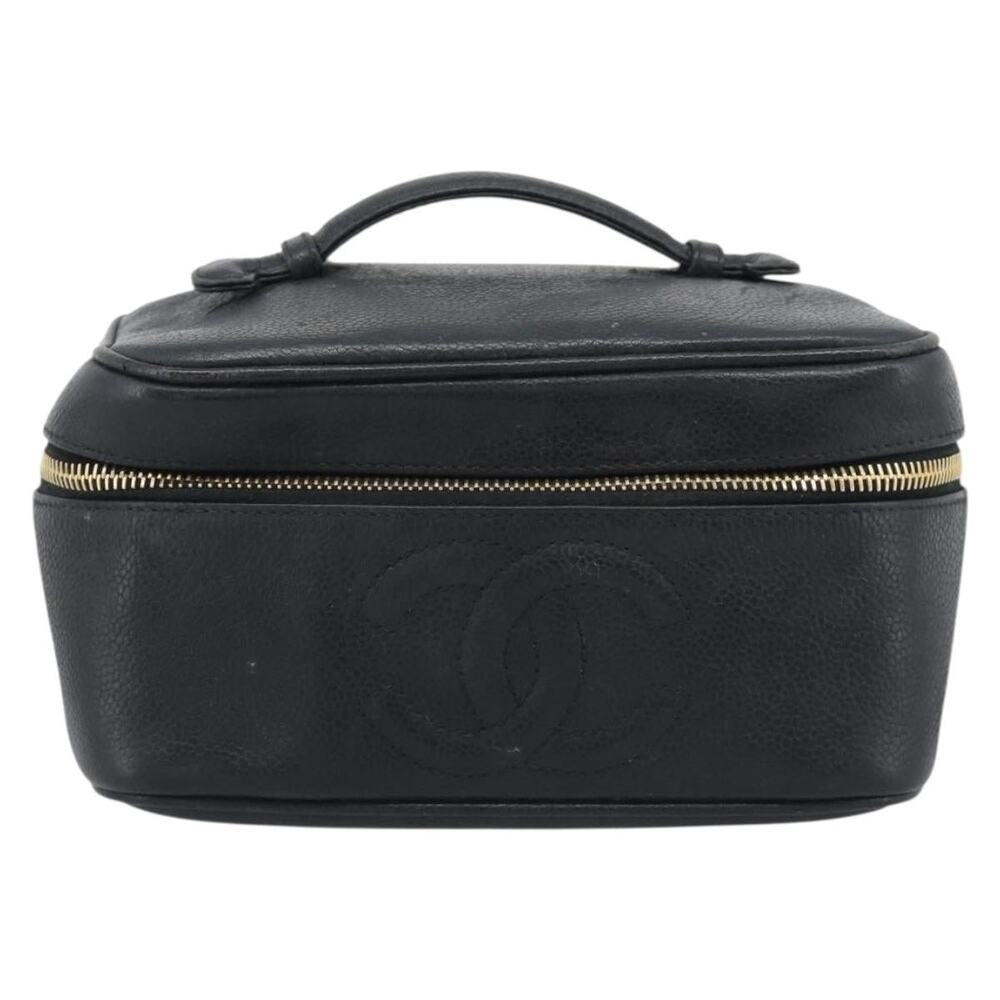 Chanel Caviar CC Logo Vanity Cosmetic Pouch Black